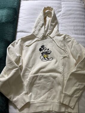 Cream Mickey Graphic Hoodie Sweatshirt for Women